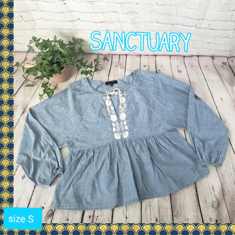 Sanctuary Chambray Boho Peasant Top size Small